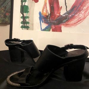 Black stacked heel Sandro Sandal